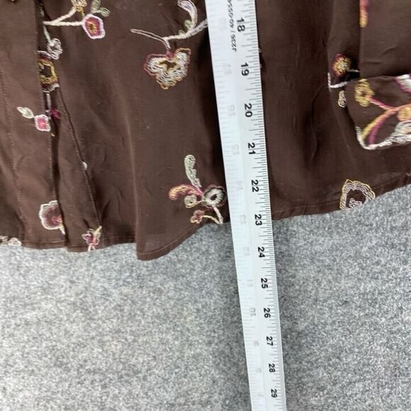 Joanna Shirt Women M Medium Brown Floral Button Up Embroidered Collared Casual - Picture 6 of 7